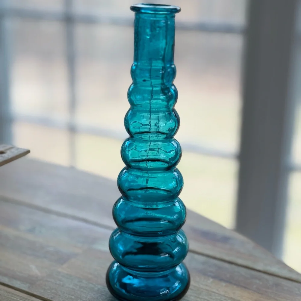 Vintage Teal Blue Stacked Bubble Vase - Picture 5 of 7